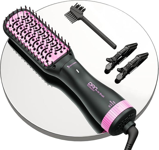 Negative Ion 3-in-1 Hair Styling Brush: 2-inch Blow Dryer, Straightener, and Paddle Brush with Anti-Scald & ALCI Safety Plug