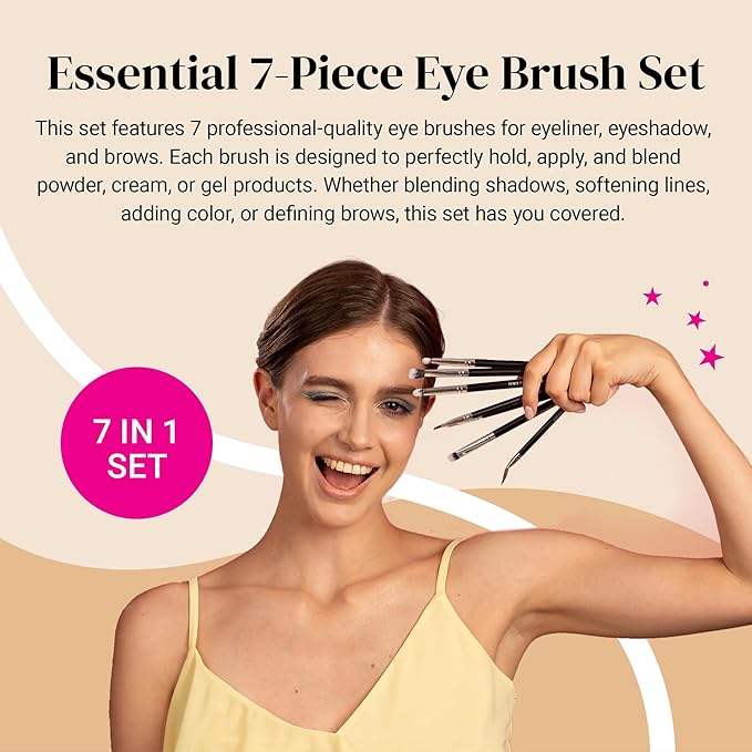 KESHIMA Professional Eye Makeup Brushes Set with Eyeshadow & Blending Brush, Smudge, Angled Crease, Pencil, Angled Eyeliner and Bent Eyeliner