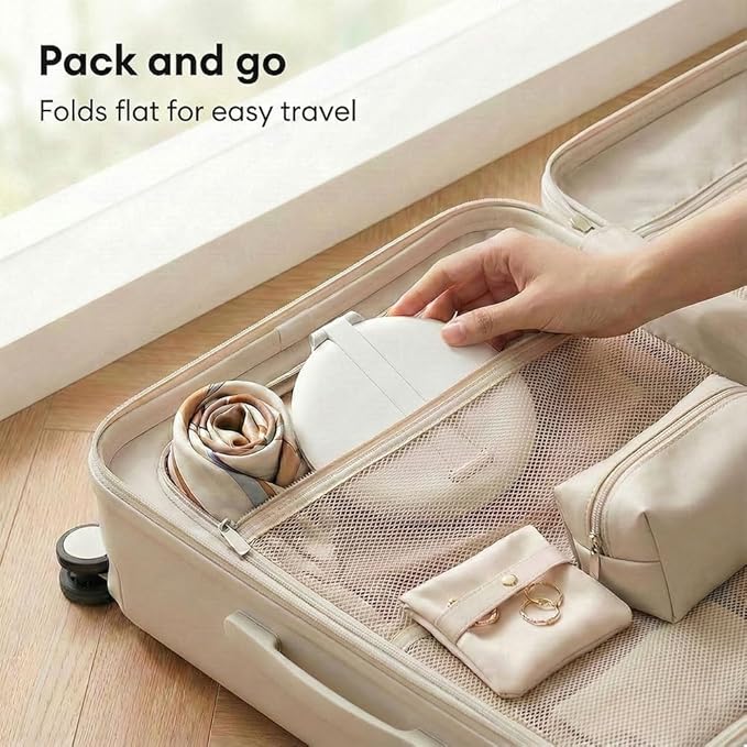 Fancii Abigail Rechargeable Travel Makeup Mirror with LED Light, 8" Foldable Stand, 3 Color Lighting Travel Mirror. Dimmable & Lightweight Portable Vanity Mirror, Beauty Travel Essential