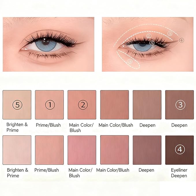 12 Color Eye Shadow Palette Matte Shimmer Eyeshadow Palette with 8 Soft Brushes Blendable Eye Shadow for Women Makeup Palette