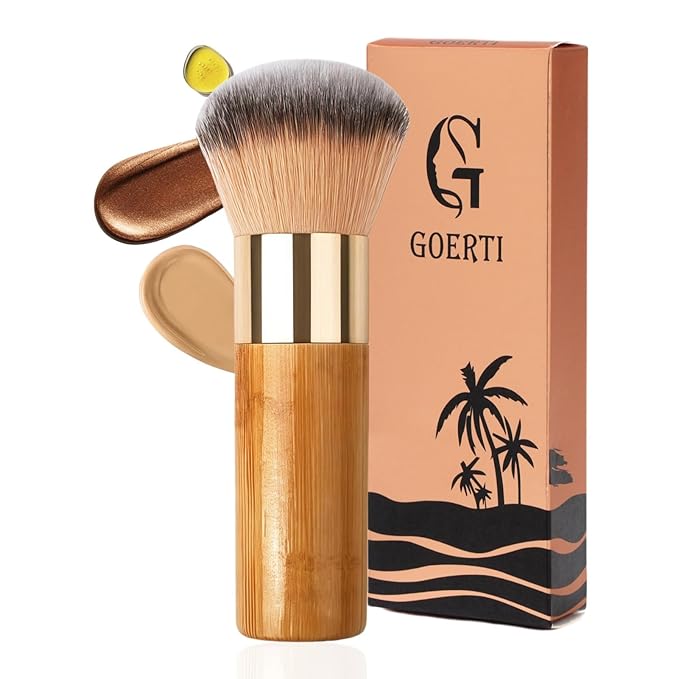 Kabuki Self Tanning Brush - Ultra Soft Kabuki Makeup Brush for Face & Body, Flawless Streak-Free Self Tanner Applicator, Powder Foundation, Bronzer, Tanning Mousse & Shimmer Glow - Bamboo Handle