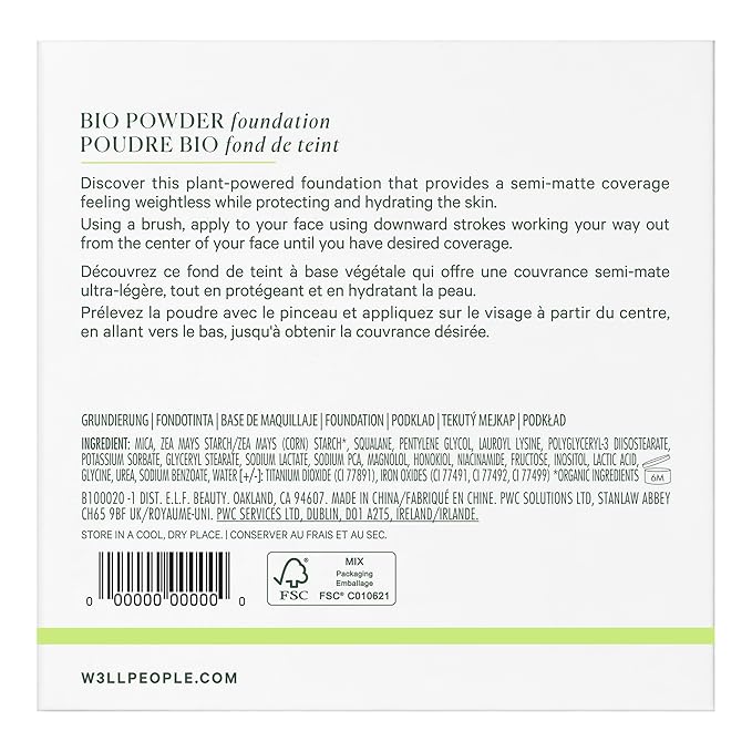 Well People Bio Powder Foundation, Lightweight & Hydrating Foundation For Perfecting & Smoothing Skin, Semi-Matte Finish, Vegan & Cruelty-free, 2W