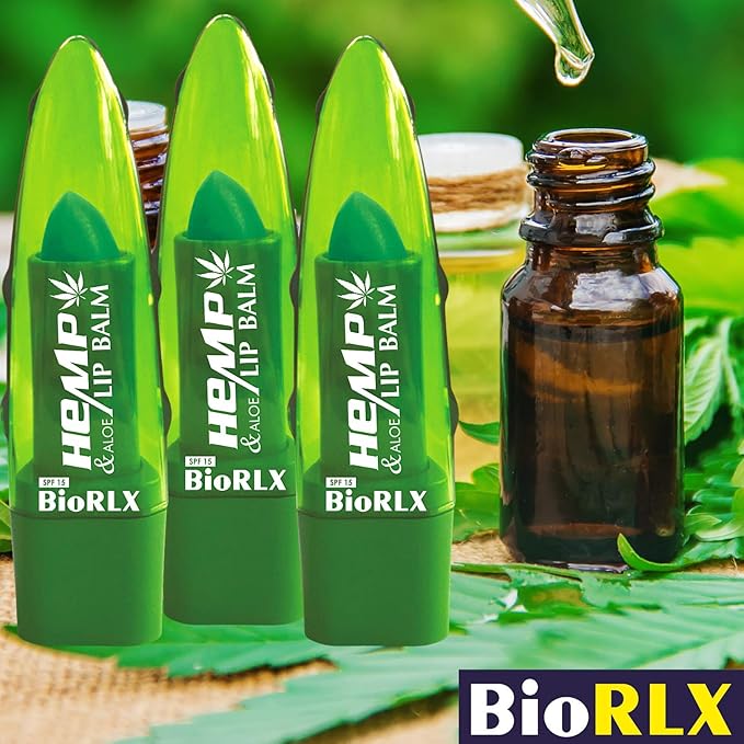 BioRLX 99% Purity Aloe Vera Lip Balm - Natural Moisturizing Unisex Lip Care for Hydrated and Radiant Lips (Hemp Oil & Aloe Vera, 0.12 Ounce (Pack of 1))