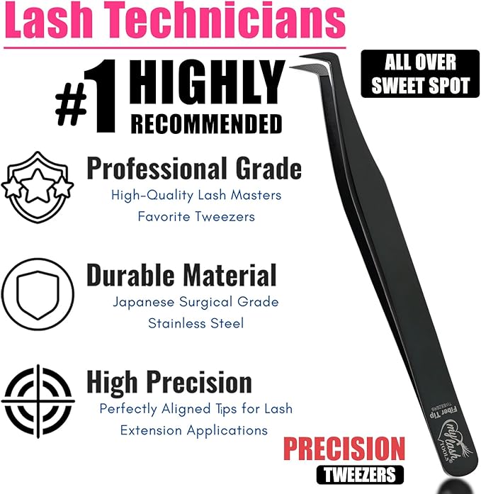 My Lash Tools Lash Tweezers For Eyelash Extension Precision Fiber Tip Lash Tweezers for Eyelash Extensions 90 Degree Mega Volume Boot tweezers for women | Pro Stainless Steel Lashing Tweezers (Black)