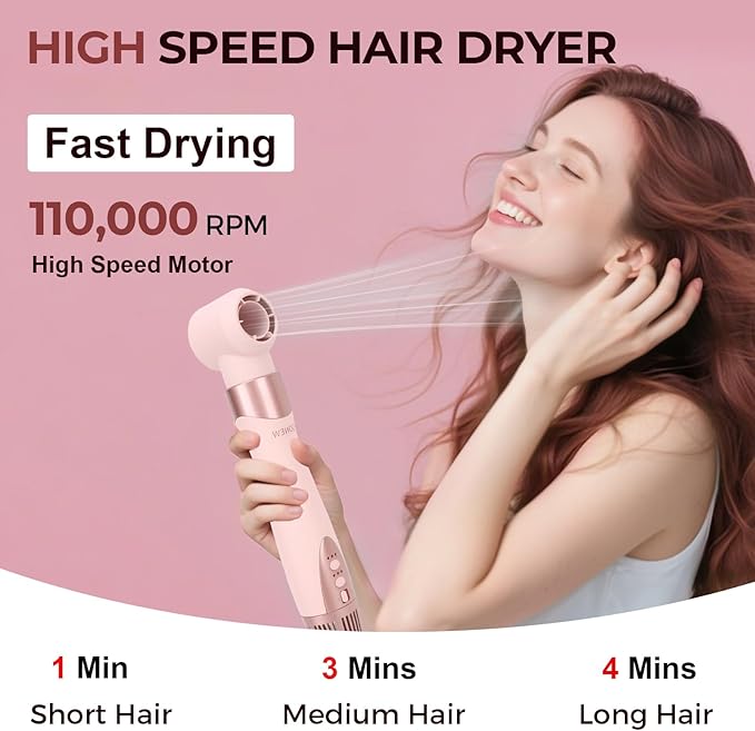 Hair Blow Dryer & 6-in-1 Air Styler, Powerful Fast Drying with Multiple Attachments for Drying, Volumizing, Curling, Straightening and Styling, with Leather Travel Pouch, US Plug 110 Volt