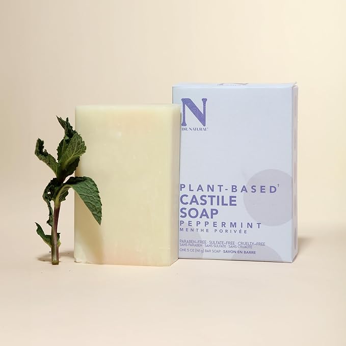 Dr. Natural Castile Bar Soap - Multipurpose Soap Bar with Anti-Acne Properties - For Face, Body, Hair - Sensitive Skin Body Wash - Peppermint - 5 oz..