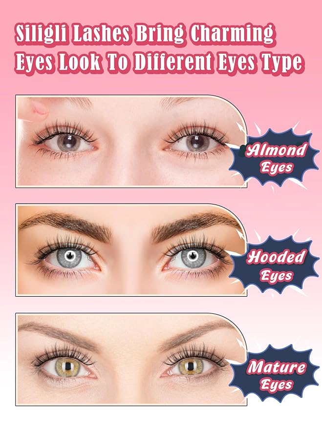 Lashes False Eyelashes Natural 16mm Wispy Lashes Pack Fluffy Eyelashes C Curl Strip Lashes Weightless Fake Lashes 0.1MM Thin Band Eyelash 3D Volume Siligli 7 Pair Lash