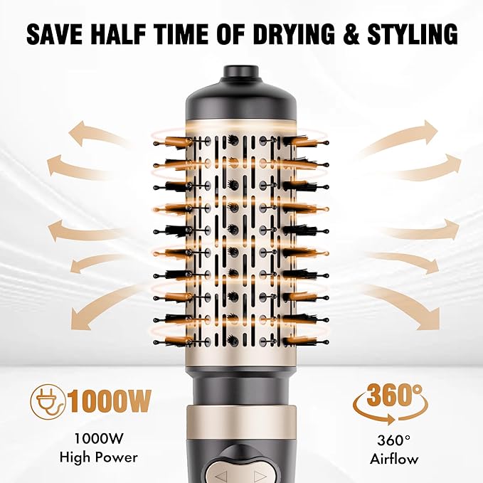DAILYLIFE Rotating Hair Dryer Brush, 2 Brushes (1.5" & 2") Included, Blow Dryer Brush with Ionic Function, ALCI Safety Plug and Ceramic Coating