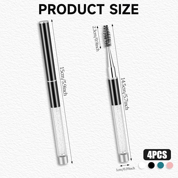 Spoolies Mascara Wands with Cap, 4 Pcs Portable Eye Lash Brush Wands Reusable Travel Eye Brow Brush Applicator Comb Makeup Tools for Eyelash Extensions Supplies, Make up Accessories for Women