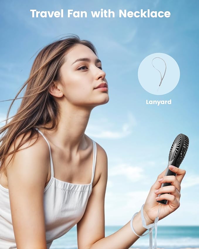 Portable Mini Fan - Powerful Personal Handheld Fan with 3 Speeds, Cute and Small, USB Rechargeable for Travel/Lash/Makeup/Outdoor/Home,Black