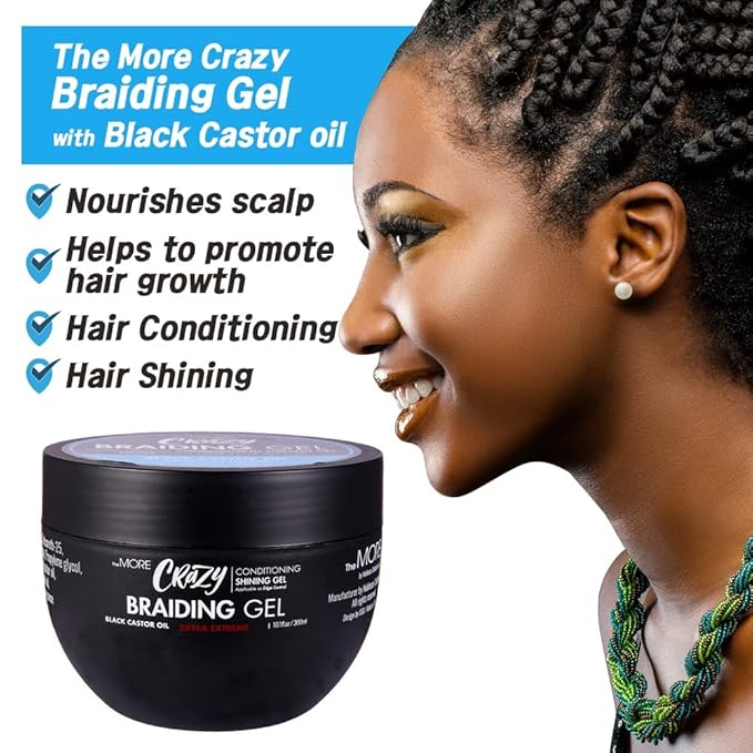 The MORE Crazy Conditioning Shining Braiding Gel, Extra Extreme Hold for All Hair Types, 10.1 Fl Oz, Clear Styling Gel, Nourishes Scalp, Promotes Hair Growth
