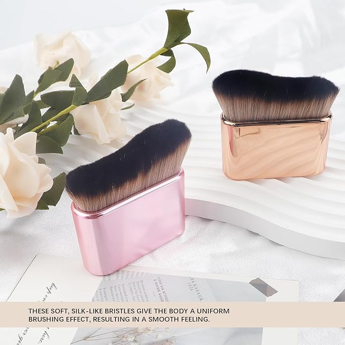 2pcs Self Tanner Brush Body Makeup Brushes Liquid Foundation for Self Tan Brush Self Tan Applicator Face Neck Body Leg Tanning Makeup (Rose pink + champagne gold)