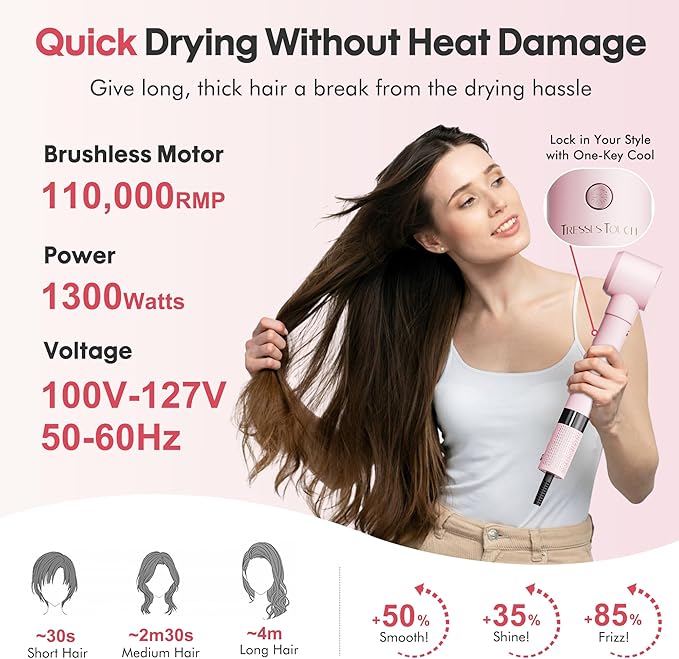 6 in 1 Blow Dryer Brush Set, Powerful Hair Dryer Brush with Auto-Winding Curl L/R, Fast Drying, Smooth Blowouts, Root-Lift Volume, No Heat Damage Frizz-Free Thermal Brush, Hot Air Styler for Travel