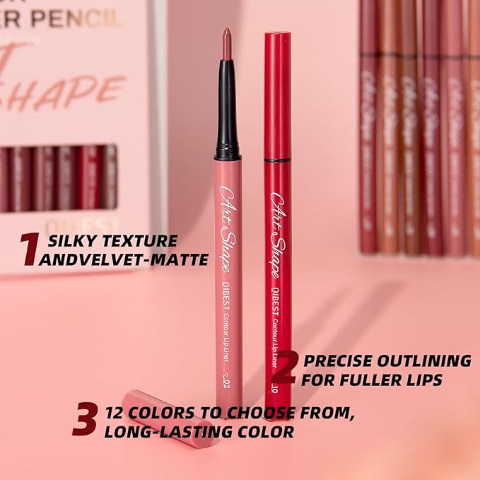 12 Colors Matte Velvet Lip Liner Set, Long Lasting Waterproof Lipstick Pencil, Smooth Glide Nude Pink Red Brown Lipliners for Lip Contour & Fill, Non-Smudge Matte Lip Makeup Set for All Skin Tones