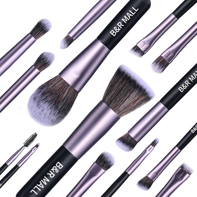B&R MALL Premium Makeup Brush Set with LED Mirror – Supper soft Brushes for Flawless Foundation, Concealer, Eyeshadow & More | Lightweight, Versatile, Perfect for On-the-Go Touch-Ups (Purple Black)