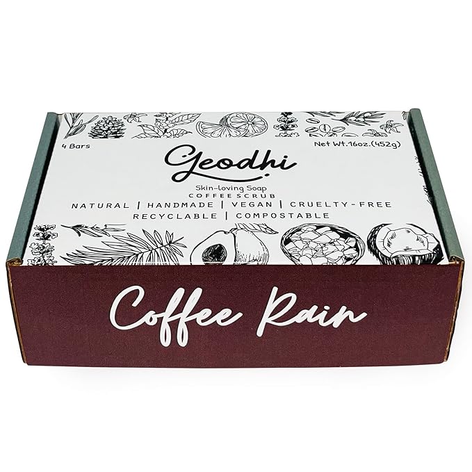 Handmade Vegan Cold Process Soap with Premium Essential Oils, Great for Acne, and Dry Skin - Set of 4 Both Women and Men Soap Bar-. (Coffee Scent)