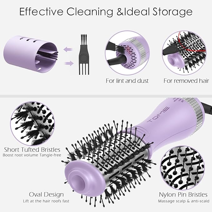 Tome Travel Hair Dryer Brush, Dual Voltage Blow Dryer Brush, Mini Hot Air Portable 2 inch Travel Hair Dryer Styler Volumizer Oval Shape (Purple)