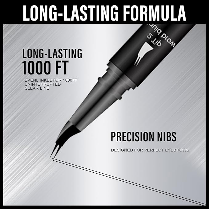 Curved Eyebrow Pencil, 2-in-1 Dual-Ended Eyebrow Pen with Curved Tip and Precise Brush-Tip, Waterproof, Microblading, Long Lasting (Brown)
