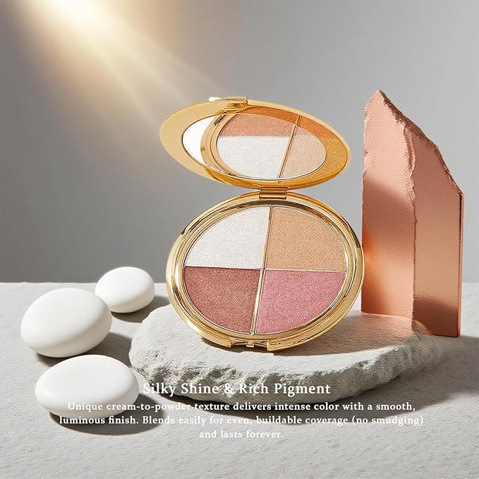 Eye & Cheek Palette - Eyeshadow and Highlighter Makeup (with Detachable Brush), Makeup Palettes Contour Kit, Shimmer Glow Face Highlighter Palette for Women Face, Natural Glow Contour Powder (2pcs)