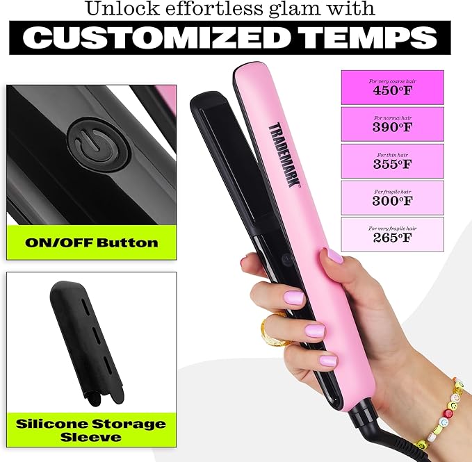 Trademark Beauty Cosmic Iron - Straightener Styling Iron, Perfect Hair Styling Tool, Pink