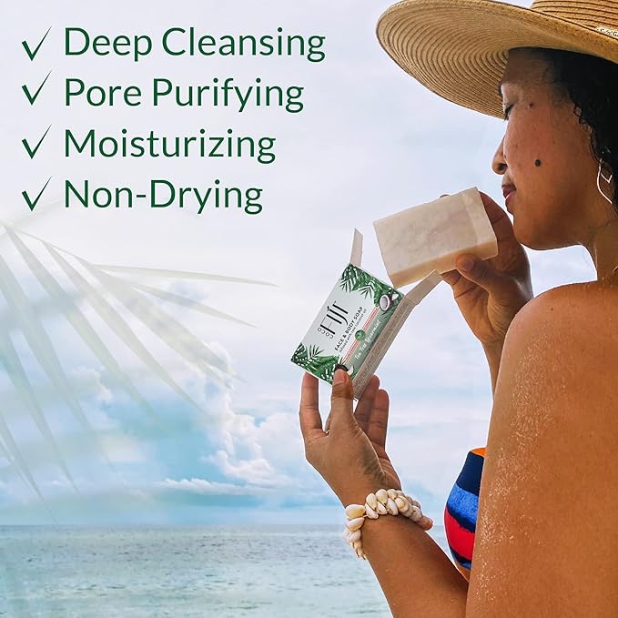 Coco Fiji Soap Bar for Face and Body Infused With Organic Coconut Oil, Tea Tree Spearmint, Essential Oil, Natural Soap for Moisturizing & Pore Purifying Skin, 7 oz,Pack of 2