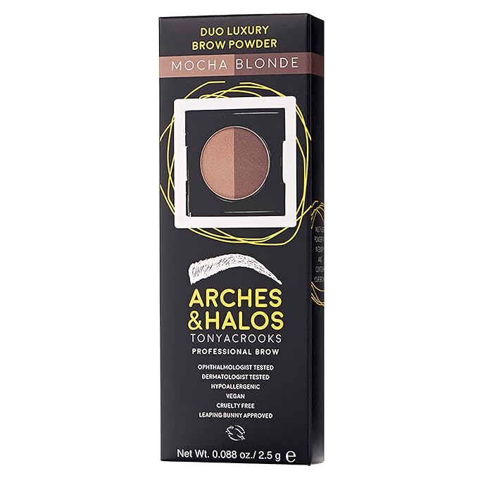 Arches and Halos Duo Luxury Brow Powder - Eyebrow Shaper and Color - Powder Compact with 2 Neutral Shades - Mocha Blonde - 0.1 oz