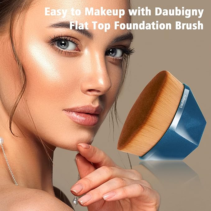 Daubigny Perfect Makeup Brush for Face Blush Foundation Brush for Blending Liquid, Cream or Flawless Powder Cosmetics with Protective Case (Blue)