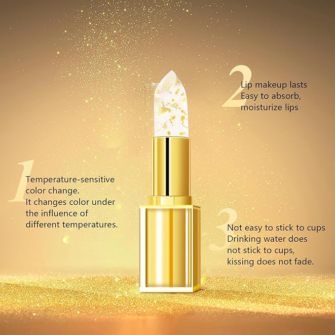 2Pcs Transferproof Color Changing Lipstick, Gold Crystal Color Changing Lipstick, Moisturizer Long Lasting Lip Balm for Women (Gold)