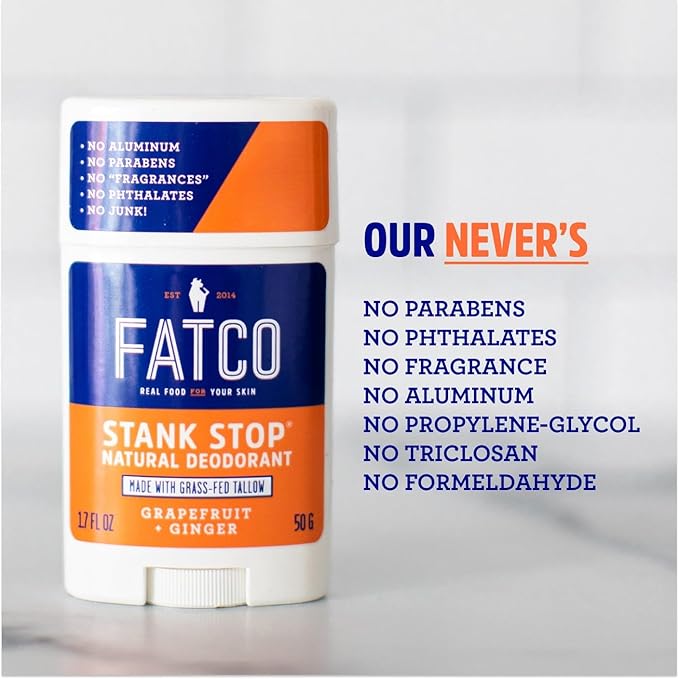 FATCO Stank Stop All Natural Deodorant with Tallow and Organic Coconut Oil – Grapefruit + Ginger (1.7 oz)