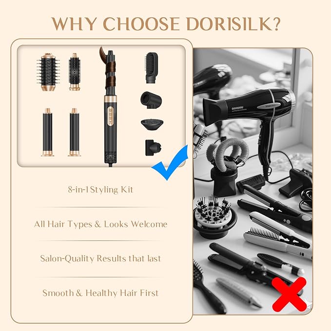 RUCHA 8 in 1 Hair Nora Styler & Hair Dryer Brush Blow Dryer, 110000 RPM High-Speed Hot Air Brush and Auto Wrap Curlers, Negative Ions Hot Brush Styler for Curling Volumizing Straightening Drying