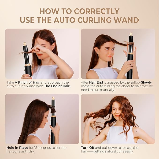 5 in ONE Blow Dryer Brush, Curling Wand Hair Styling Tools Set, Ionic Hot Air Hair Dryer, Massage Oval Hair Dryer, Left&Right Hair Curlers 100-120V