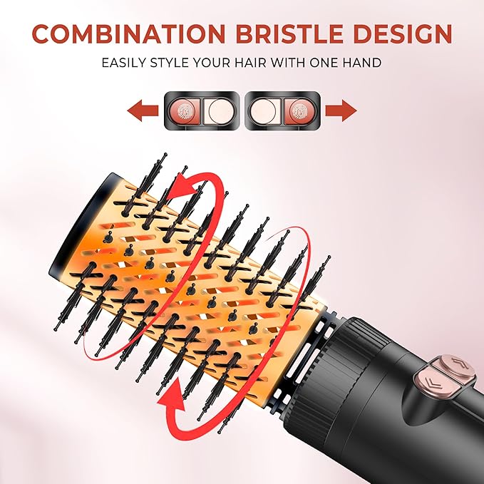 Rotating Hair Dryer Brush, 4 in 1 Round Hot Air Spin Brush Set, Volumizer Blow Dryer Brush with 2 Brushes (2" & 1.5"), Straightener and Concentrator (Rose-Gold)