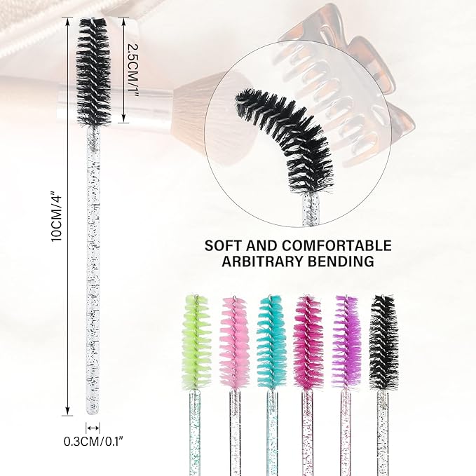 G2PLUS 300PCS Crystal Eyelash Brushes, Disposable Mascara Wands Makeup Applicator, Adjustable Lash Spoolies for Eyelash Extensions and Eyebrow Brush (Colourful)
