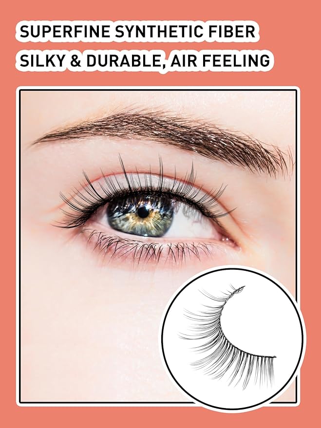Natural Lashes Anime Eyelashes Wispy 12MM Strip Lashes Thin Band Manhua Eyelashes 3D Volume False Eyelashes 7 Pair Mink Lashes Korean Eye Lashes Pack Siligli