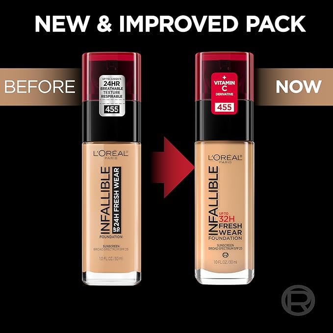 L'Oreal Paris Makeup Infallible Up to 32 Hour Fresh Wear Lightweight Foundation, 481 Cool Sand, 1 Fl Oz, Packaging May Vary