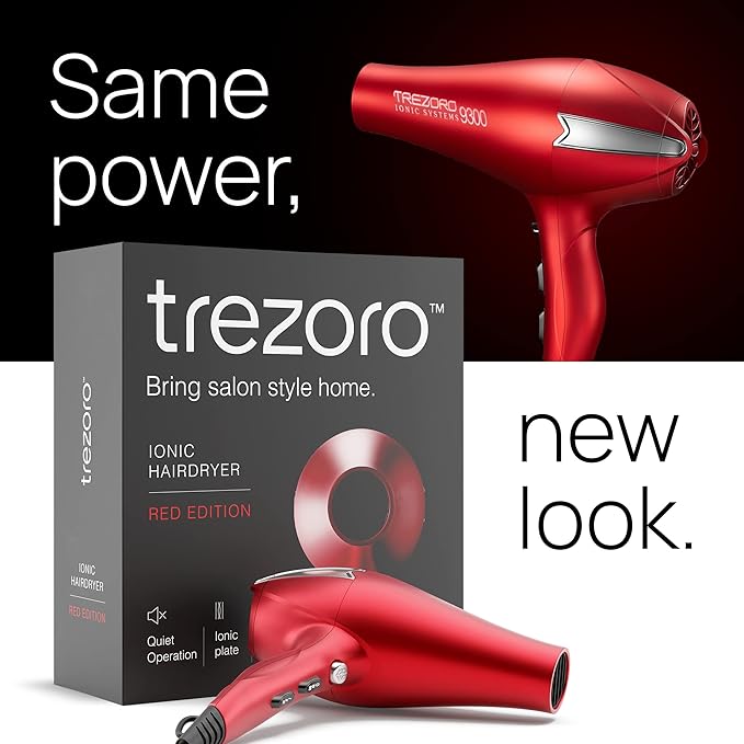 TREZORO Professional Ionic Hair Dryer for Salon - 2200W Powerful Blow Dryer - Lightweight Travel for Normal & Curly Hairs Includes Volume Styling Nozzle