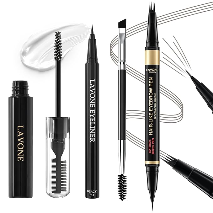 Eyebrow Pen Kit, with Microblading Eyebrow Pen, Eyebrow Gel, Eyeliner, Eyebrow Brush, Eyebrow Pencils for Women, Waterproof, Smudge Proof, Long Lasting Makeup Formula - Gray