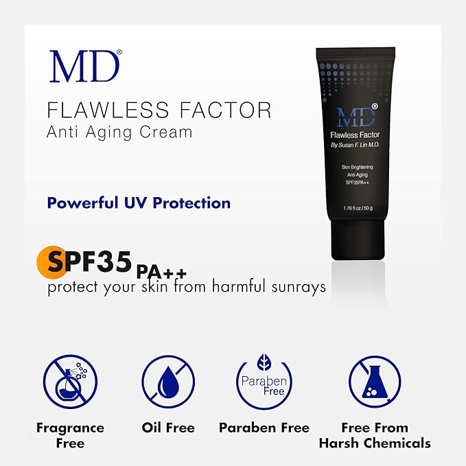 MD Flawless Factor BB Cream para cobertura, brillo de la piel y antienvejecimiento | Crema hidratante antiarrugas con protección solar | Calificación SPF 35 | Adecuado para todo tipo de piel - 1.76 Fl