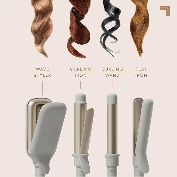 Sharper Image® Revel 4-In-1 Styling Iron |4 Attachments| Multi-Styler 1" Curling Wand, Wave Styler, Flat Iron| Adjustable Heat| Ceramic Tourmaline Technology|Hair Straightener & Curler| Gift for Women