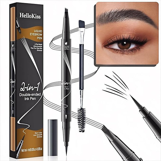 Two Eyebrow Pencils, 2025 NEW Waterproof Magic Eyebrow Pencil, Dual-Ended 3D Microblading Eyebrow Pen with 4 Tip & Eyebrow Brush, Makeup Long-Lasting Eyebrow Pen for Women (03#Gray*2)