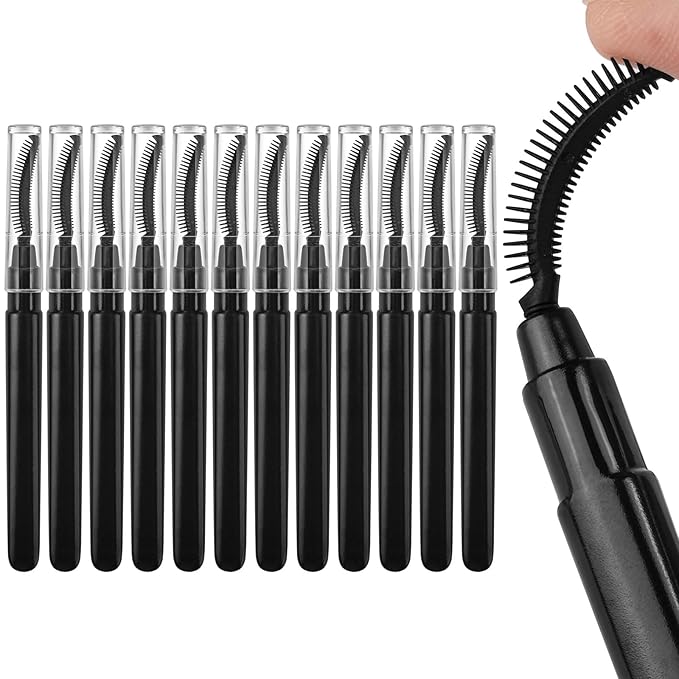 12 Pcs Mascara Wands Reusable Silicone Eyelash Brushes Spoolies Eyebrow Brushes Black with Lid