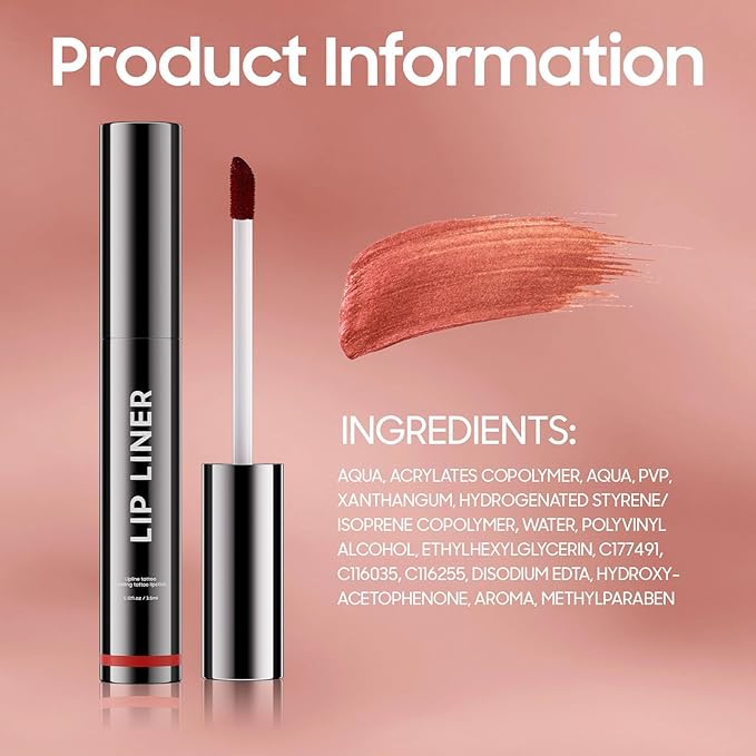 OETUIOW Lip Stain Peel Off, Lip Liner Moisturizing Long-Lasting & Waterproof, Transfer Proof & Plumping, Non-Stick Cup, Black Color