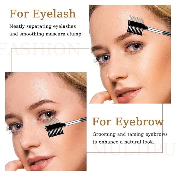 Eyelash Comb with Metal Teeth, 2 Pack Multi-purpose Lash Comb Resuable Eyelash Separator Tool Professional Eyebrow Brush Grooming Eyelash Brush with Wood Handle Eye Makeup Brush Tool for Women