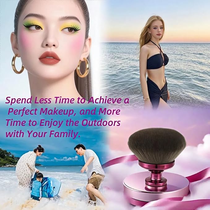 Extra Large Kabuki Brush - 90mm Wide Head for Flawless Face & Body Makeup, Self Tanner, Sunscreen. Even Application with Liquids/Creams. Wet & Dry Use - Purple