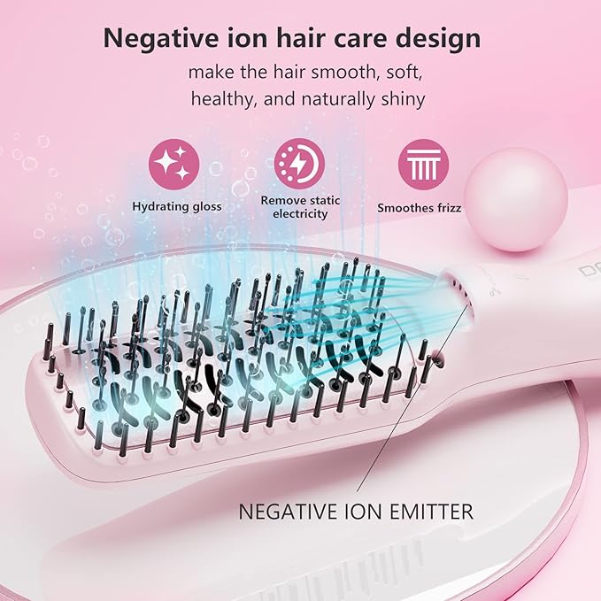 DAN Technology Hair Dryer, Negative Ion 3 in 1 Paddle Brush Dryer & Styler, Pink, 600W, for Damaged Hair, with 2 Speeds, 3 Heating Settings, Nylon Material, ALCI Safety Plug, [IN] Hair Care or Beauty