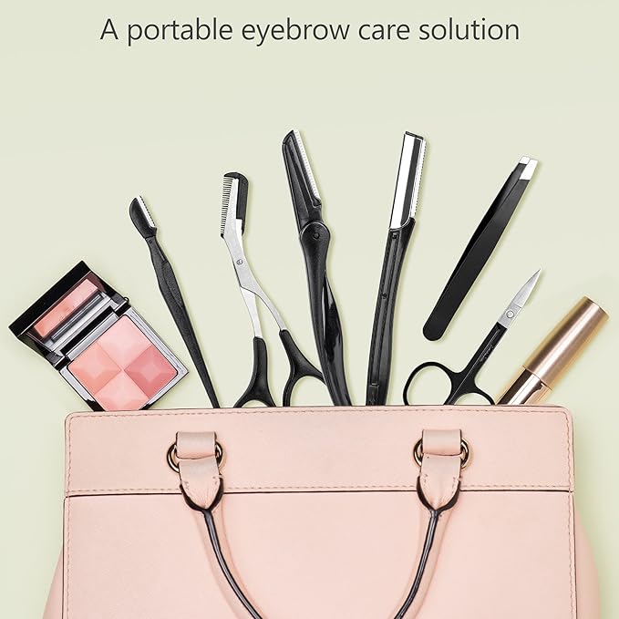 NAZQAT Eyebrow Grooming Kit for Women & Men for Eyebrow Trimming, Shaping, and Exfoliating - Includes Eyebrow Tweezers, Eyebrow Razor Tools, Eyebrow Scissors (Pack of 6)