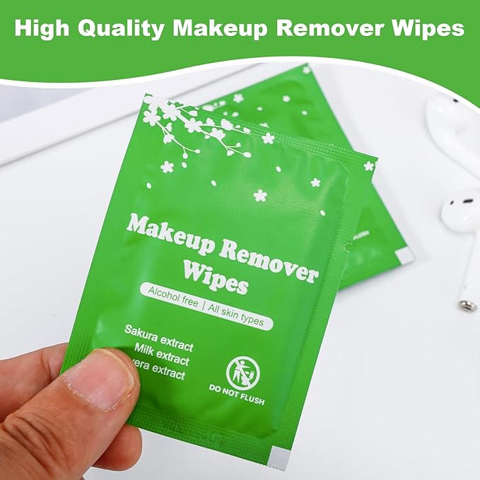 100 PCS Makeup Remover Wipes, Individually Wrapped Wet Wipes for Makeups Remover, Travel Size Facial Cleansing Wipe Bulk, Makeup Wipe for Travel Wedding Hotel