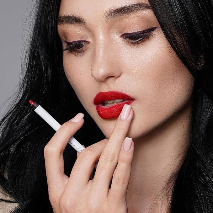 Matte Gel Lip Pencil – Waterproof, Long Lasting, High Pigment & Sharpenable – Creamy Texture for Smooth Finish – Dark Red, Vegan - Vegan, Ruby red - N.411