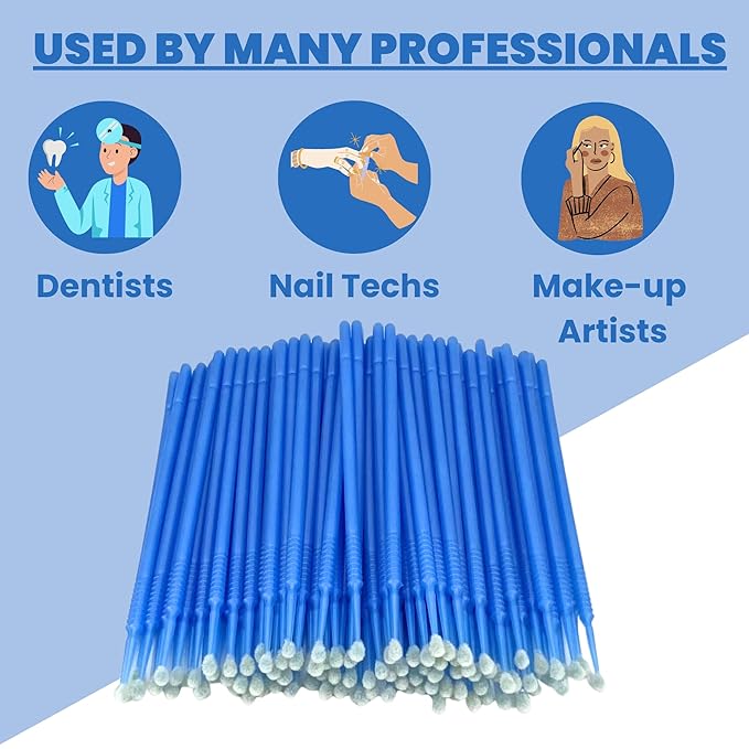 Disposable Micro Applicator Micro Brush for Makeup, Eyelash Extension, Lash and Mascara Application for Personal Care (100 Count (Pack of 1), Blue (L))