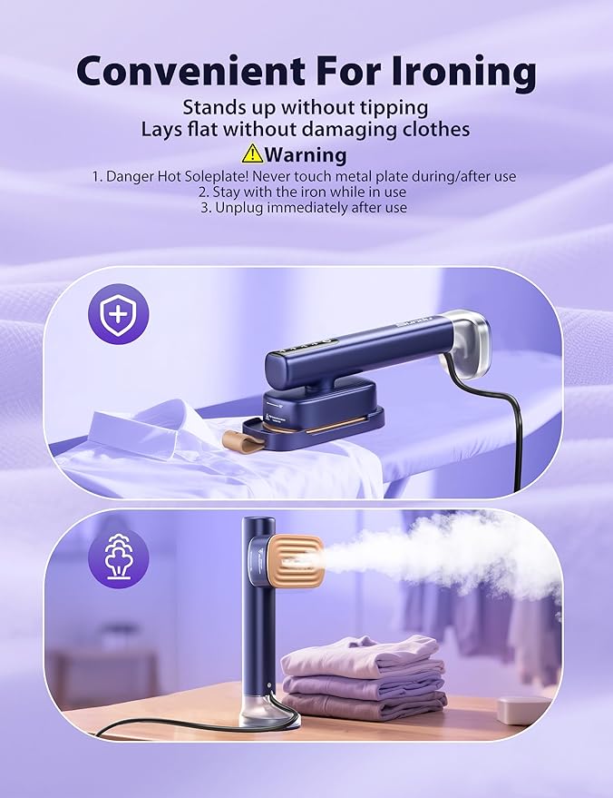 Travel Steamer for Clothes,1200W&25g/min Steam Iron Quilting & Sewing, Portable Handheld Garment Steamer,35mins Runtime & 180ml Large Tank,15s Fast Heat-up,Ceramic Panel,Wrinkle Remover for Travel